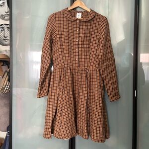 NWT Son de Flor Mini Classic Dress, Peter Pan collar, Brown Checkers M